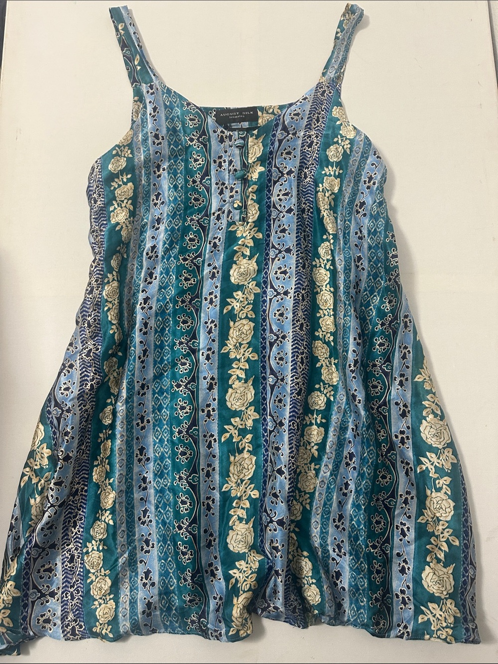 august silk Teal & Light Blue Floral Stripe Sundress